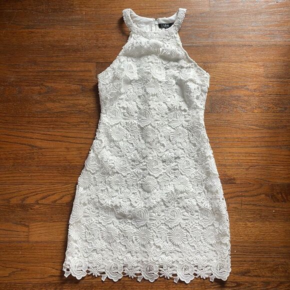 Lulu’s White Eyelet Halter Dress - Picture 1 of 7